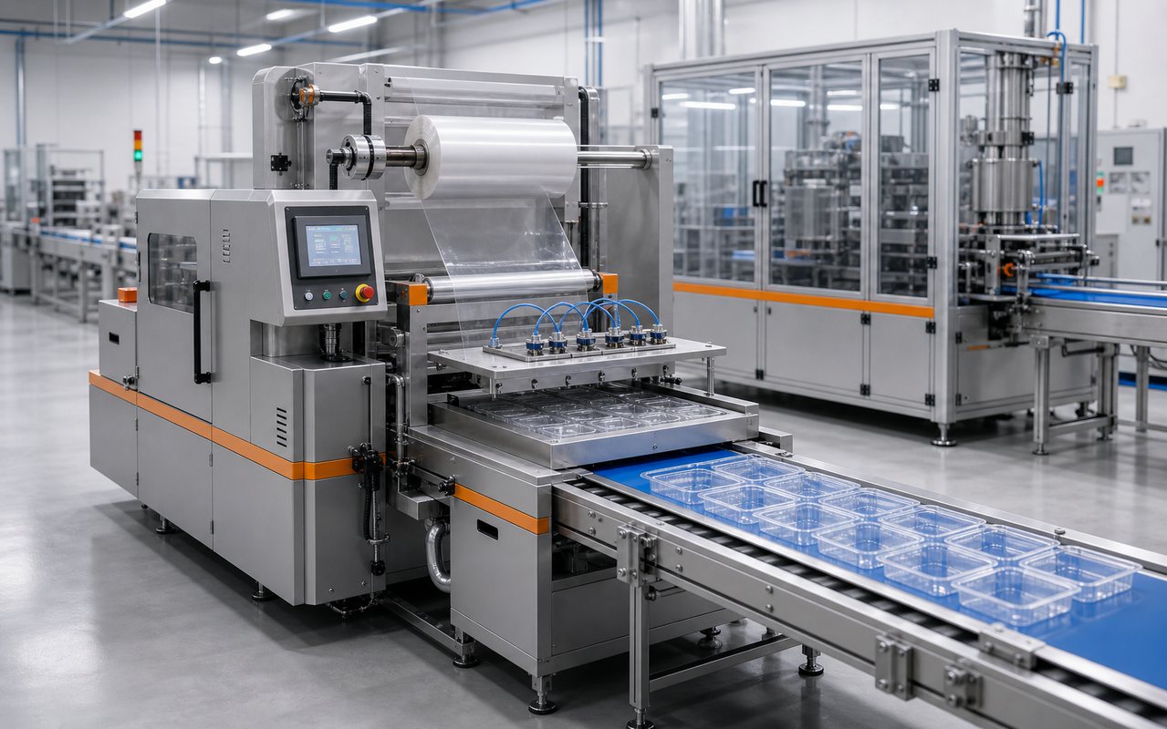 Packaging and plastic thermoforming production line